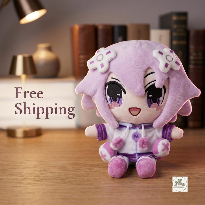 Neptune Plushie Hyperdimension Neptunia Plush Toy, Cute Anime Chibi Doll, Purple Gamer Room Decor, Collectible JRPG Fan Gift, Kawaii Plush image 1