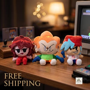 Rhythm Game Character Plushies,Cute Blue Haired Boy and Singer Girl Soft Stuffed Dolls,Indie Gamer Room Decor,Whimsical Collectible Gift Set