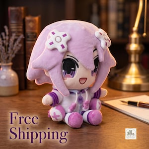 Neptune Plushie Hyperdimension Neptunia Plush Toy, Cute Anime Chibi Doll, Purple Gamer Room Decor, Collectible JRPG Fan Gift, Kawaii Plush image 2