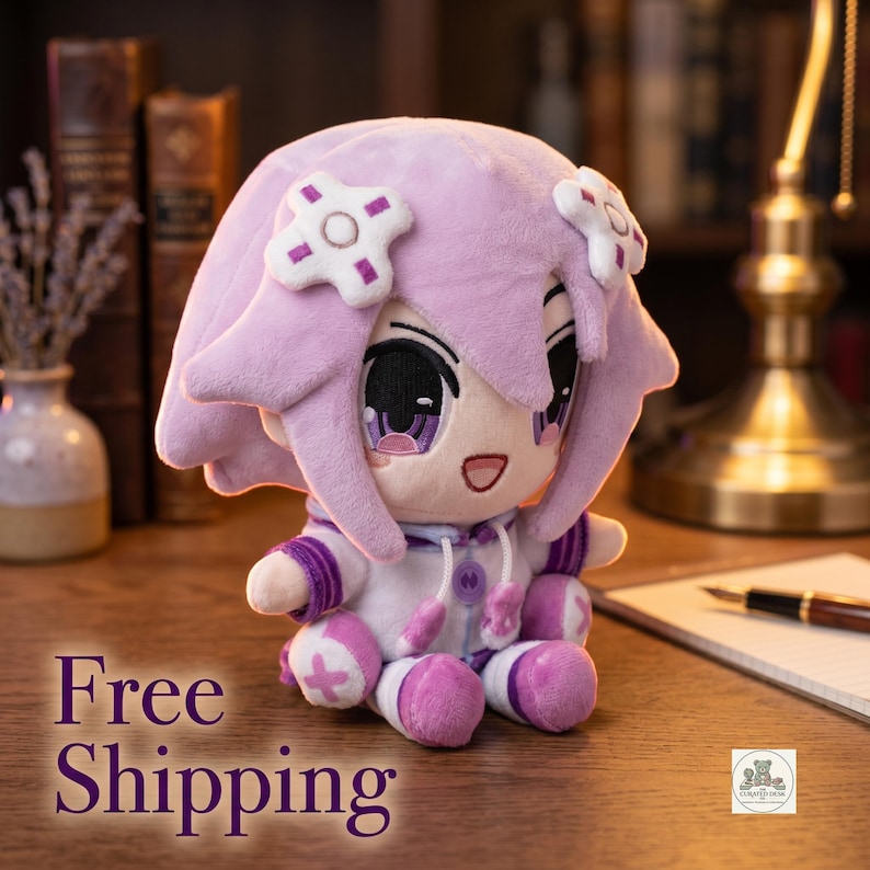 Neptune Plushie Hyperdimension Neptunia Plush Toy, Cute Anime Chibi Doll, Purple Gamer Room Decor, Collectible JRPG Fan Gift, Kawaii Plush image 2