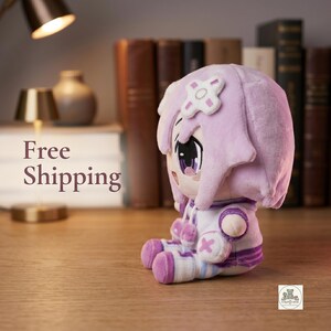Neptune Plushie Hyperdimension Neptunia Plush Toy, Cute Anime Chibi Doll, Purple Gamer Room Decor, Collectible JRPG Fan Gift, Kawaii Plush image 3