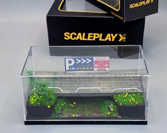 1/64 Scale Japanese Road Diorama with Case | Handmade Display for Hot Wheels, Mini GT, Tomica, Matchbox | Cinematic Roadside Backdrop