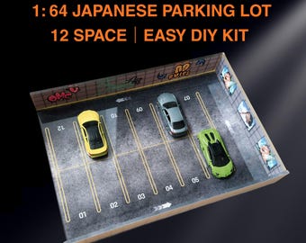 1:64 Scale Japanese Parking Lot Diorama - DIY Kit Display for Hot Wheels, Mini GT, Tomica, Matchbox - 12 Space Acrylic Case