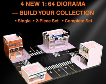1:64 Scale Japanese Street Corner Diorama - DIY Kit for Hot Wheels, Mini GT, Tomica, Matchbox - JDM Garage, FamilyMart, 深夜の食堂, Tuning Center