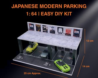 1:64 Scale Japanese Modern Parking Display Diorama for Hot Wheels, Mini GT, Tomica, Matchbox - DIY Kit
