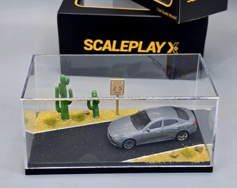 1/64 Scale Desert Road Trip Diorama with Case | Handmade Display for Hot Wheels, Mini GT, Tomica, Matchbox | Cinematic Wild West Backdrop