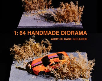 1:64 Scale Handmade Diorama with LED Light & Case - Dry Forest Road Display for Hot Wheels, Mini GT, Tomica, Matchbox | Cinematic Backdrop