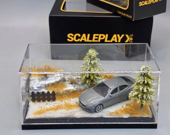 1/64 Scale Winter Snow Mountain Diorama with Case | Handmade Display for Hot Wheels, Mini GT, Tomica, Matchbox | Cinematic Roadside Backdrop