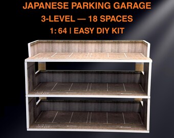 1:64 Scale Japanese Multi-Storey Parking Garage Diorama - DIY Kit for Hot Wheels, Mini GT, Tomica, Matchbox