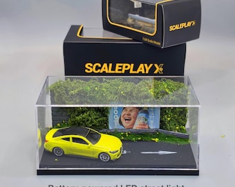 1/64 Scale Japanese Street Diorama with LED Light & Case | Handmade Display for Hot Wheels, Mini GT, Tomica, Matchbox | Cinematic Backdrop