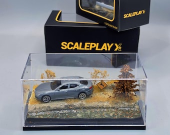 1/64 Scale Autumn Stream Side Diorama with Case | Handmade Display for Hot Wheels, Mini GT, Tomica, Matchbox | Cinematic Roadside Backdrop