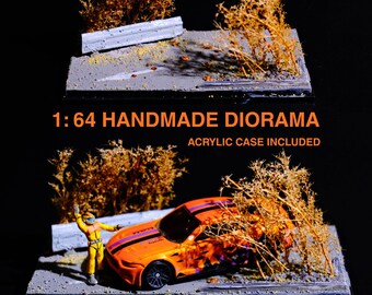1:64 Scale Handmade Diorama with Case - Roadside Touge Display for Hot Wheels, Mini GT, Tomica, Matchbox - Cinematic Backdrop