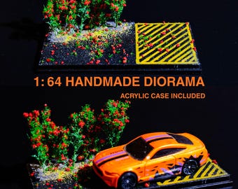 1:64 Scale Handmade Diorama with Case - Industrial Roadside Display for Hot Wheels, Mini GT, Tomica, Matchbox - Cinematic Backdrop