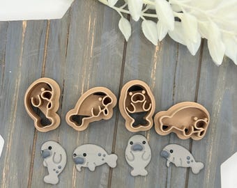 Manatee Clay Cutters, 4 Polymer Clay Cutters, Kawaii Sea Cow Earring Charm Tool