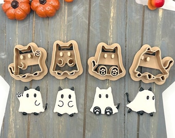 Ghost Cat Clay Cutters, 4 Polymer Clay Cutters, Kawaii Halloween Cat Earring Charm Tool