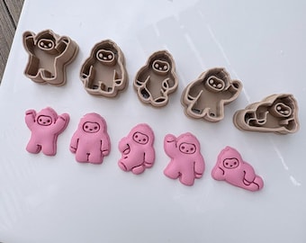 Kawaii Yeti Polymer Clay Cutter | 3D Printed Abominable Snowman Shape Cutter Set