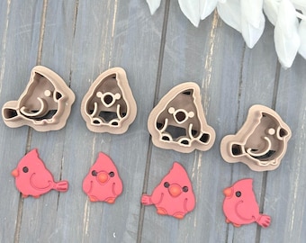 Cardinal Clay Cutters, 4 Polymer Clay Cutters, Kawaii Bird Earring Charm Tool