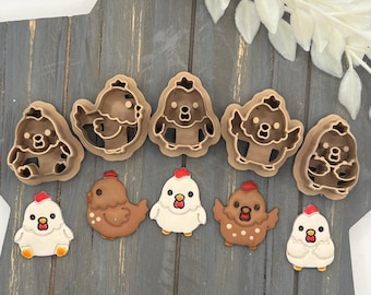 Hen Clay Cutters, 5 Polymer Clay Cutters, Kawaii Chicken Earring Charm Tool