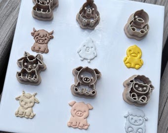 Kawaii Farm Friends Sitting Cutter Set, 6 Design Polymer Clay Cutter