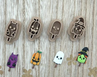 Halloween Popsicle Clay Cutters Set, 4 Polymer Clay Cutters, Spooky Ice Cream Earring Charm Tool