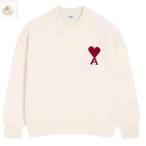Ami Paris Heart Logo Sweater, Men's Crewneck Knit Pullover, Minimalist Luxury Fashion Jumper