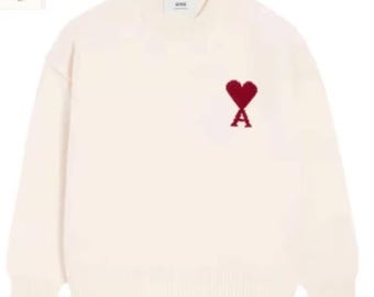 Ami Paris Heart Logo Sweater, Men's Crewneck Knit Pullover, Minimalist Luxury Fashion Jumper