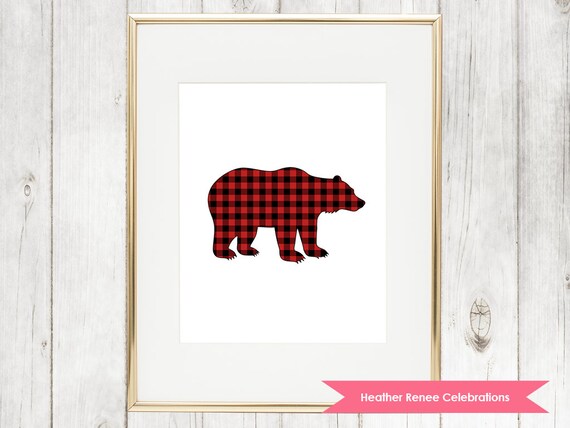 Bear Nursery Print | Printable Woodland Nursery Decor | Red Buffalo Plaid Wall Art Instant Download Il_570xn