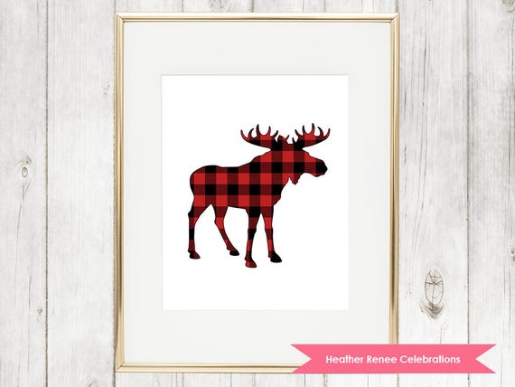 Moose Woodland Nursery Print | Printable Lumberjack Wall Art | Red Plaid Print Instant Download Il_570xn