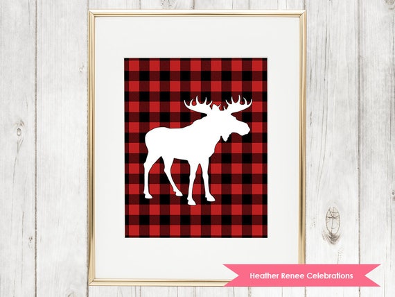 Woodland Nursery Moose Printable | Lumberjack Wall Art | Red Buffalo Plaid Print Instant Download Il_570xn