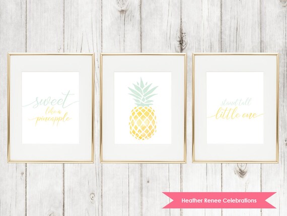 Pineapple Nursery Wall Art Set | Pineapple Themed Home Decor Print | Nursery Instant Download Il_570xn