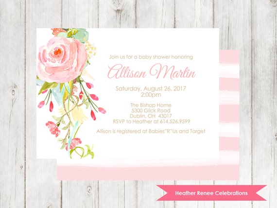 Baby Shower Invitation Printable | Pink Floral Baby Sprinkle Invite | Bohemian Baby Girl Shower Digital File Il_570xn