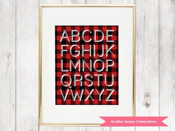 Lumberjack Alphabet Nursery Print | Printable ABC Woodland Nursery Decor | Red Buffalo Plaid Wall Art Instant Download Il_570xn