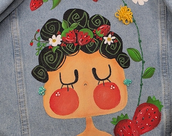 Hand-Printed Denim Jacket – Unique Wearable Art