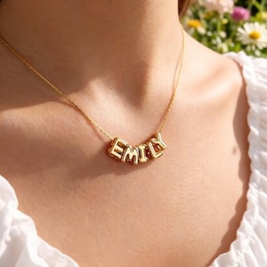 Personalized Tiny Balloon Initial Name Necklace, Mini Name Necklace, Minimalist Necklace, Personalized Gift, Gift for her, Christmas Gift