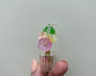 Mini Rosa & Gelb Blumenstrauß Magnet | Kleine elegante Blumenvase | Handgemachte Mini Blumenstrauß Dekor