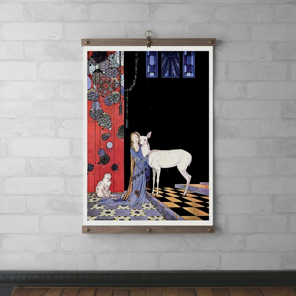 Fairy Tales Chart, Blondine by Virginia Sterrett, Wood Poster Hanger, Canvas Print, Walnut or White Oak with Brass Hardware, Framed Art Gift