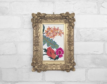 Gold Frame Wall Art | Antique Oil Painting Reproduction | Black Ornate Framed Canvas Print | Mothers Day Gift | No. 54- Bright Botanical Red