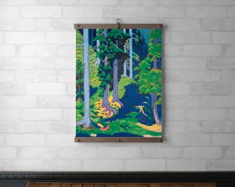 Forest Interior Landscape Tapestry | Wall Hanging | Wood Hanging Frame | Canvas Print | Walnut or White Oak Wood | Brass Hardware | Art Gift