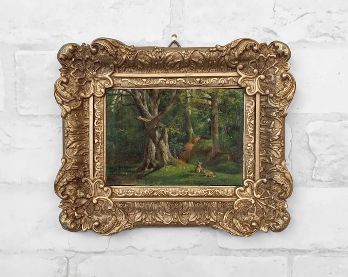 114 - Woodland Scene with Rabbits by Sir Hubert Von Herkomer c 1862