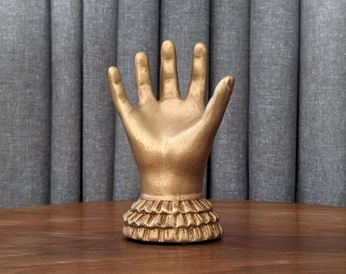 Gold Victorian Hand Sculpture Figurine with Art Card and Poem: Small Antique Reproduction