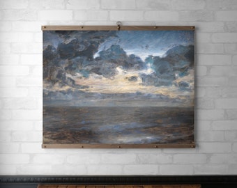 Dark Moody Landscape Tapestry | Wall Hanging | Wood Hanging Frame | Framed Canvas Print | Walnut or White Oak with Brass | Midsummer Night