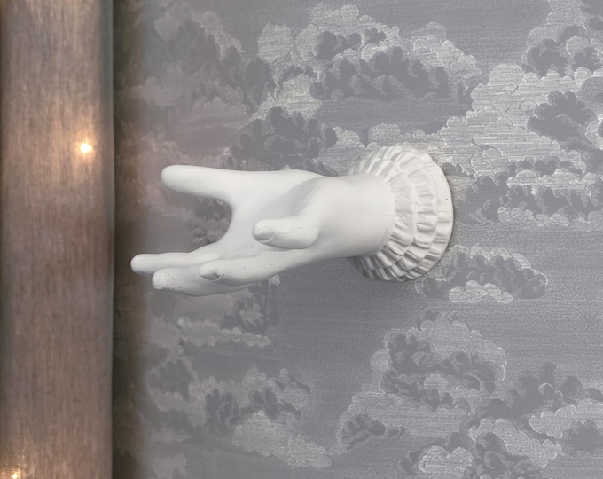 White Victorian Hand Wall Hanging with Art Card and Poem: Small Antique Reproduction