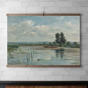 Vintage Landscape Tapestry | Framed Wall Hanging | Wood Hanging Frame | Canvas Print | Walnut or White Oak with Brass | Morning Atmosphere