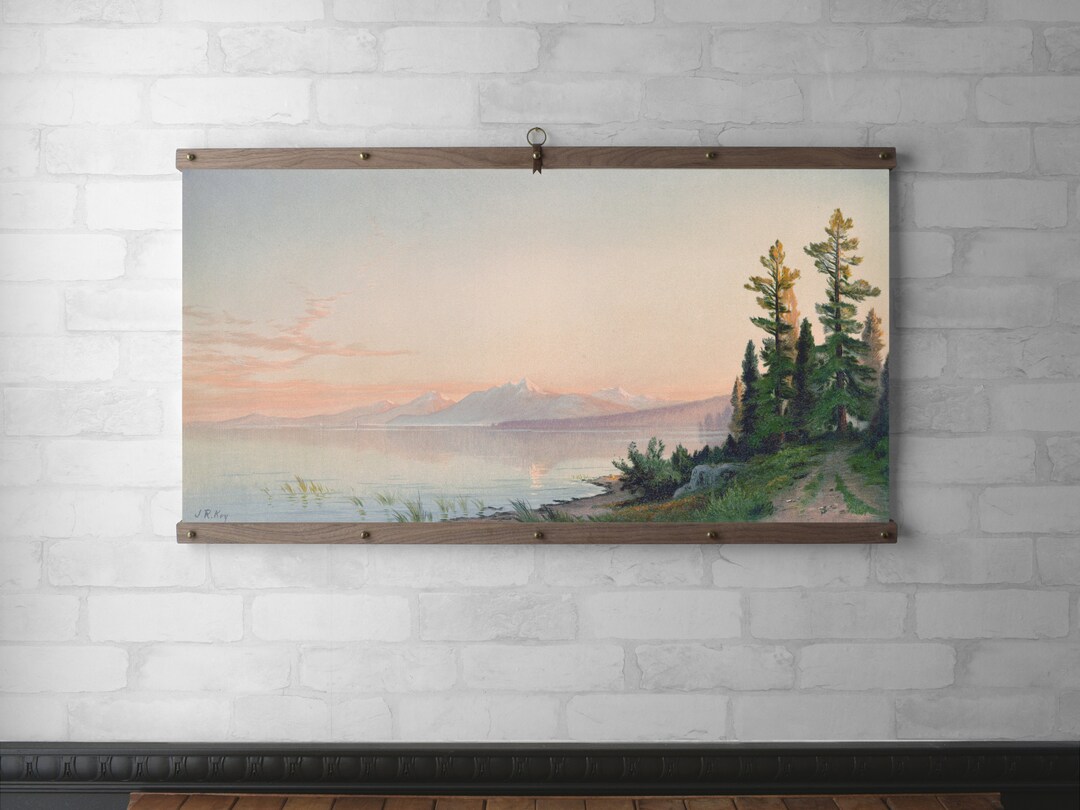 Sunset Lake Tapestry Wall Hanging Canvas Print Wood Poster Etsy