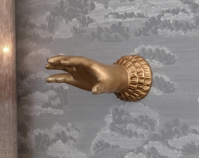 Gold Victorian Hand Wall Hanging with Art Card and Poem: Small Antique Reproduction