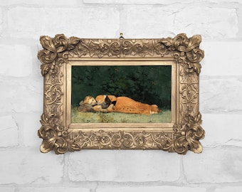 Victorian Woman Reading Watercolor Painting Reproduction: Handmade Antique Plaster Frame - No. 50