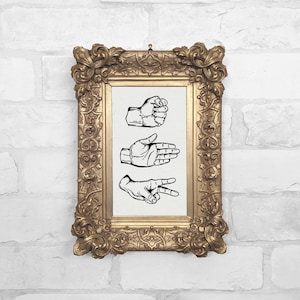 Rock Paper Scissors Vintage Print in Plaster Relief Frame - No. 76