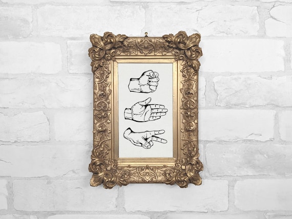 Rock Paper Scissors Vintage Print in Plaster Relief Frame - No. 76