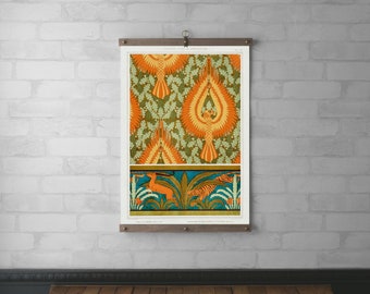 Wall Art Art Nouveau Vintage Framed Art | Wood Hanging Frame | Canvas Print | Walnut or White Oak | Brass hardware | Eagles & Oak | Verneuil