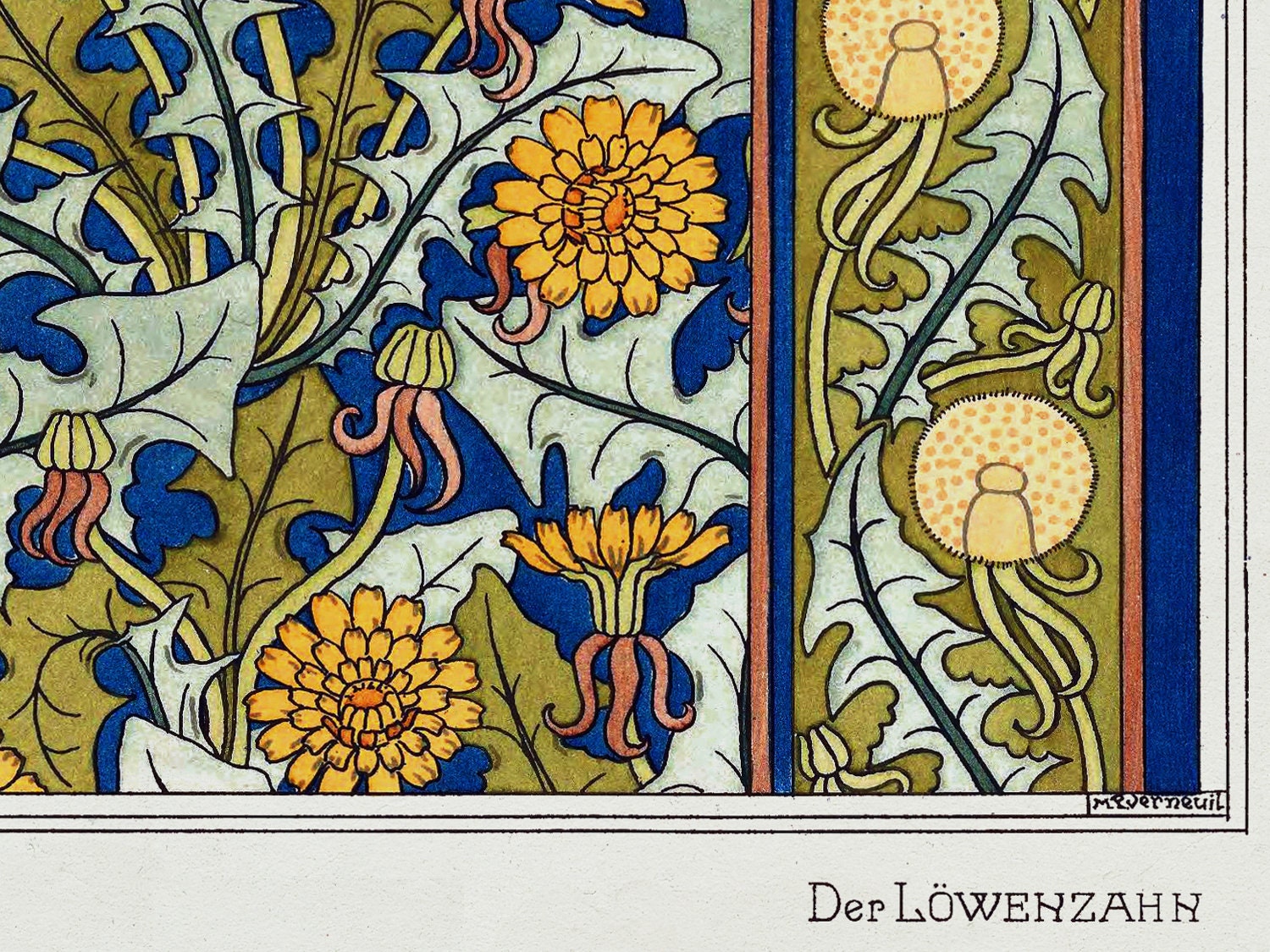 Dandelion Art Nouveau Botanical Wall Hanging Wood Poster Etsy